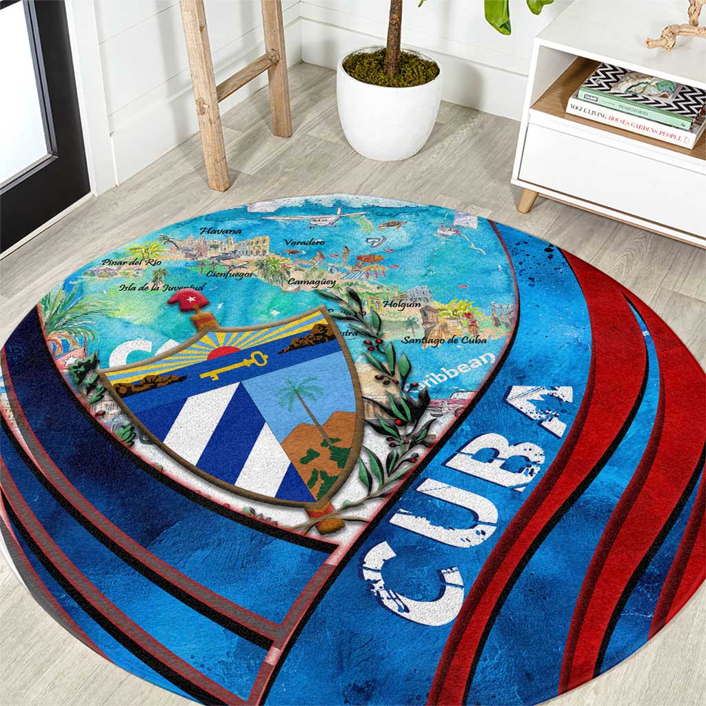 Coat Of Arms Cuba Round Carpet Caribbean Cuban Map