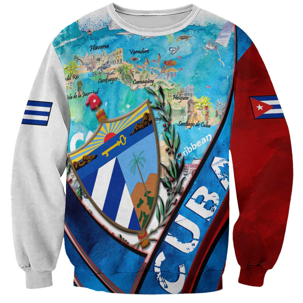 Coat Of Arms Cuba Sweatshirt Caribbean Cuban Map - Wonder Print Shop