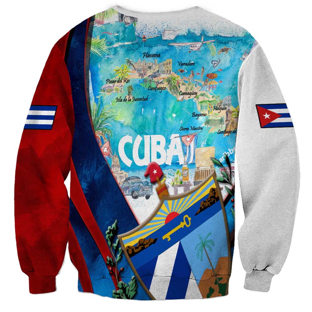 Unisex crewneck sweatshirt with Cuba graphic print and Cuban flag side panels