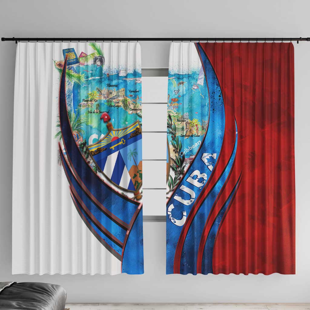 Coat Of Arms Cuba Window Curtain Caribbean Cuban Map - Wonder Print Shop