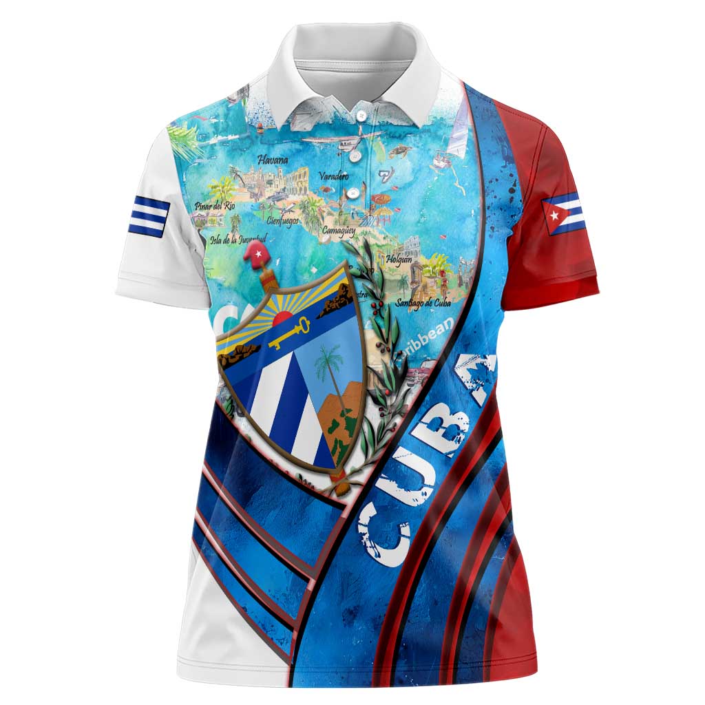 Coat Of Arms Cuba Women Polo Shirt Caribbean Cuban Map - Wonder Print Shop