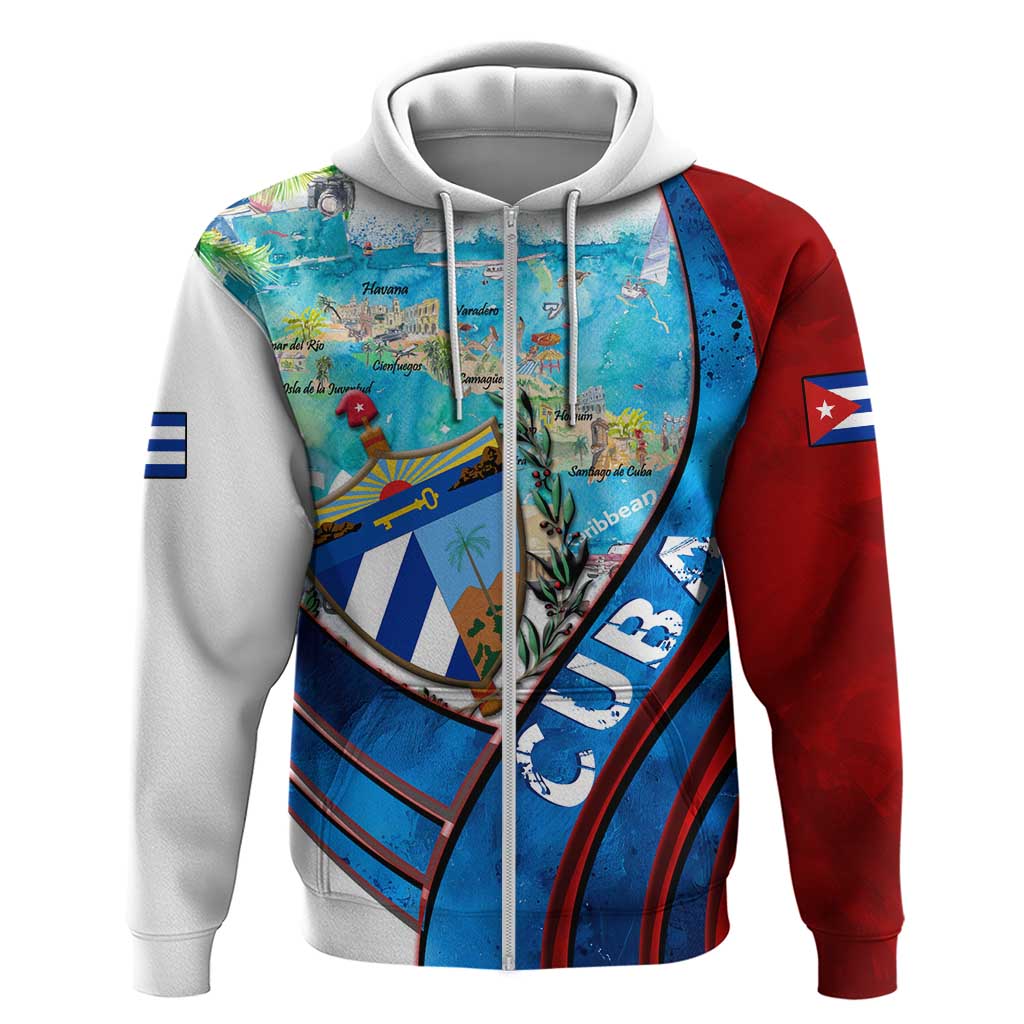 Coat Of Arms Cuba Zip Hoodie Caribbean Cuban Map - Wonder Print Shop