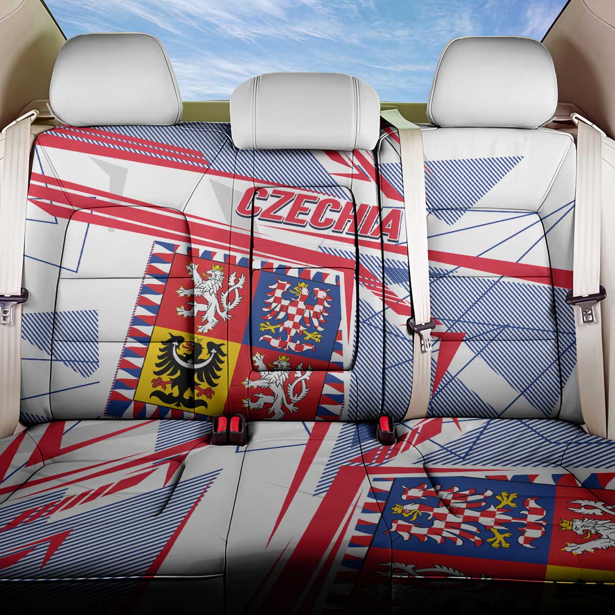 Coat Of Arms Czechia Back Car Seat Cover Czech Republic Sporty Geometric - Wonder Print Shop