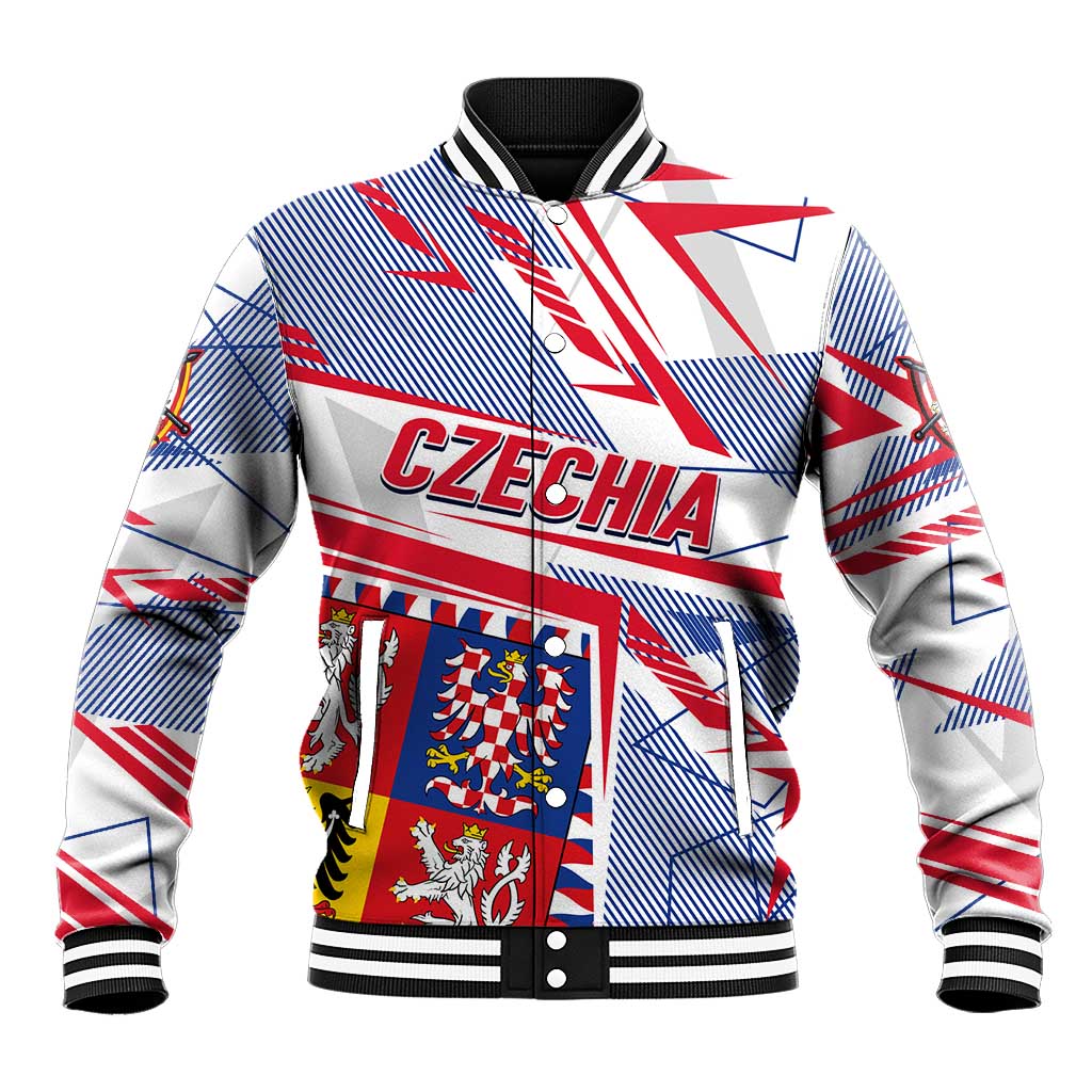 Unisex baseball jacket with Czech flag graphics, CZECHIA text, and crest patch