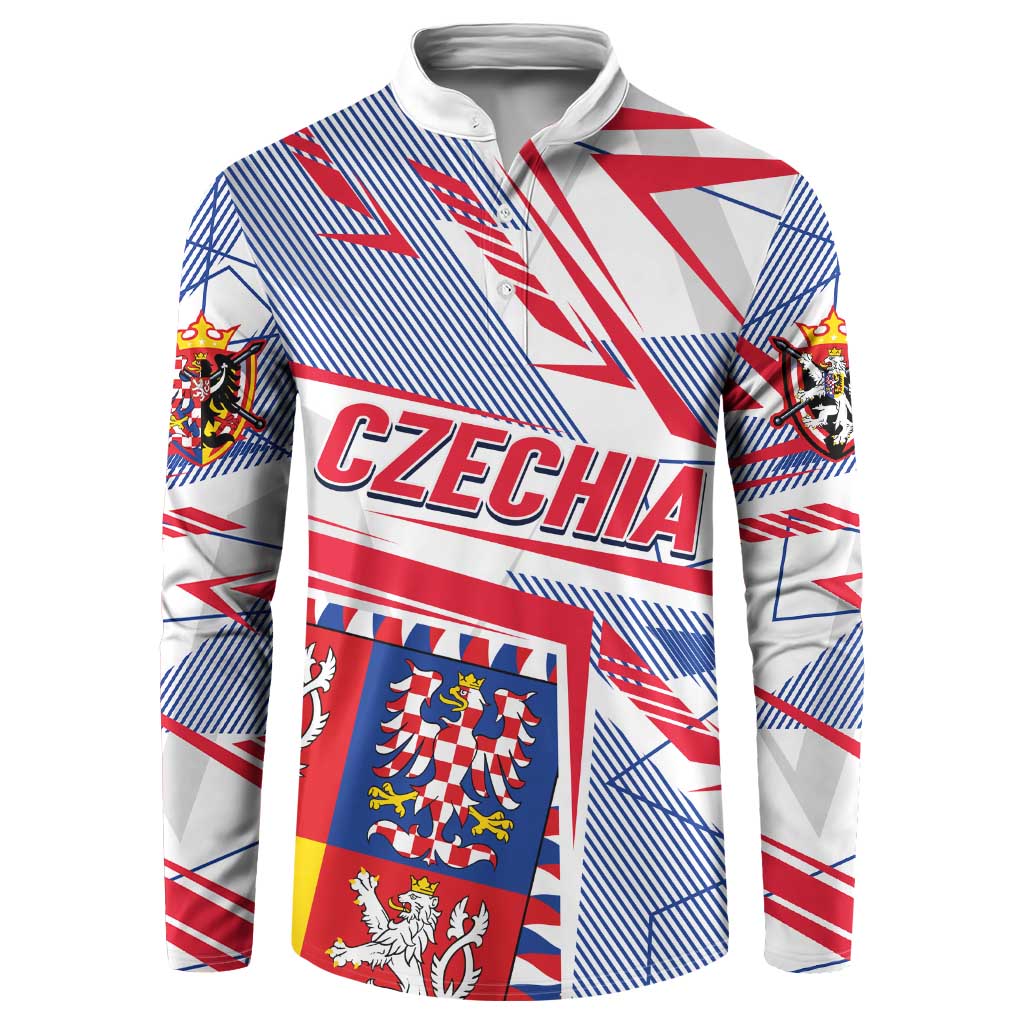 Coat Of Arms Czechia Button Sweatshirt Czech Republic Sporty Geometric - Wonder Print Shop