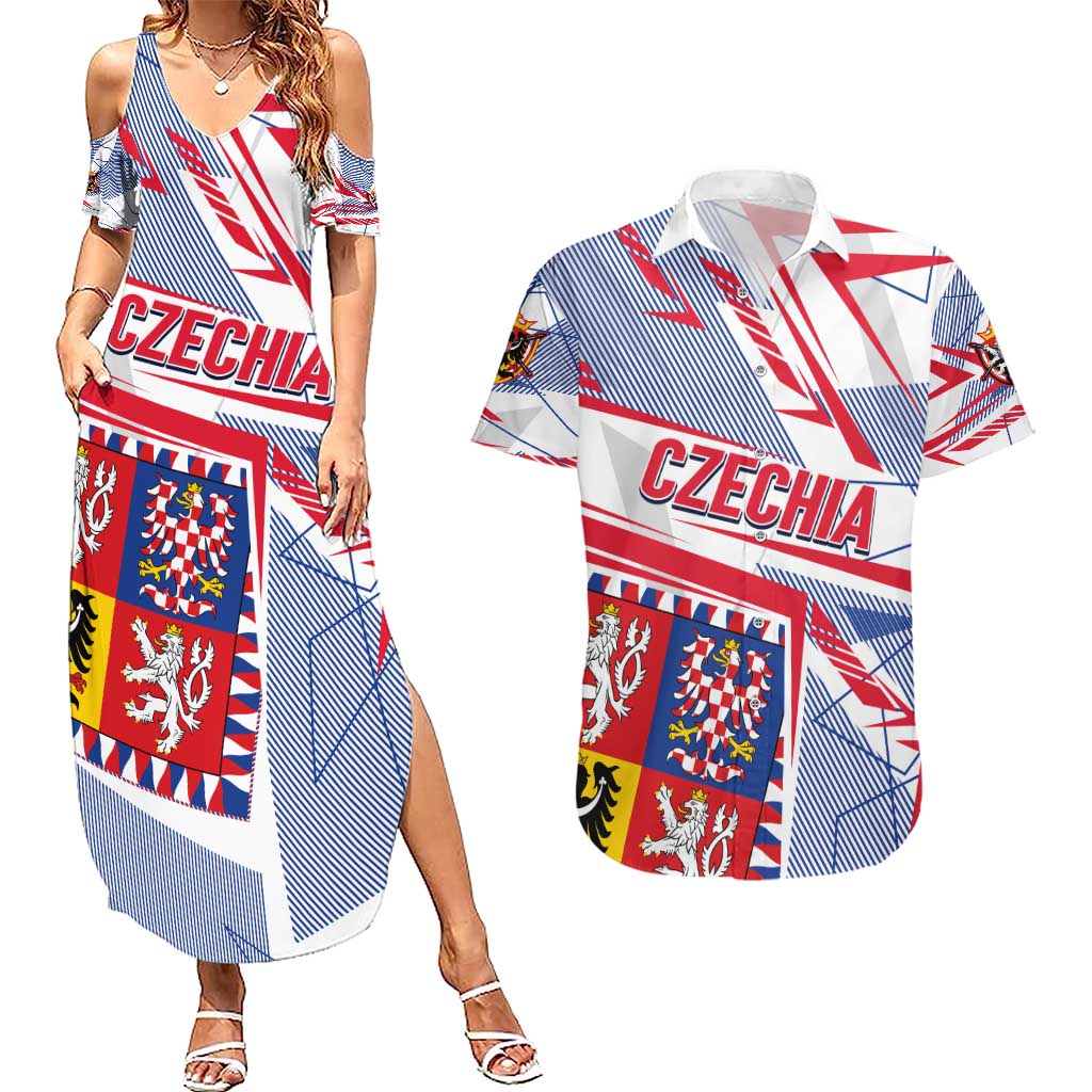 Coat Of Arms Czechia Couples Matching Summer Maxi Dress and Hawaiian Shirt Czech Republic Sporty Geometric - Wonder Print Shop