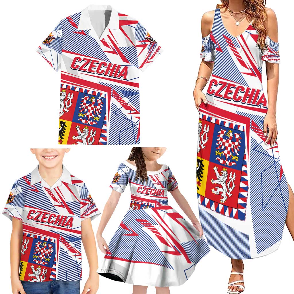 Coat Of Arms Czechia Family Matching Summer Maxi Dress and Hawaiian Shirt Czech Republic Sporty Geometric - Wonder Print Shop