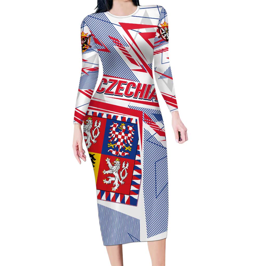 Coat Of Arms Czechia Long Sleeve Bodycon Dress Czech Republic Sporty Geometric - Wonder Print Shop