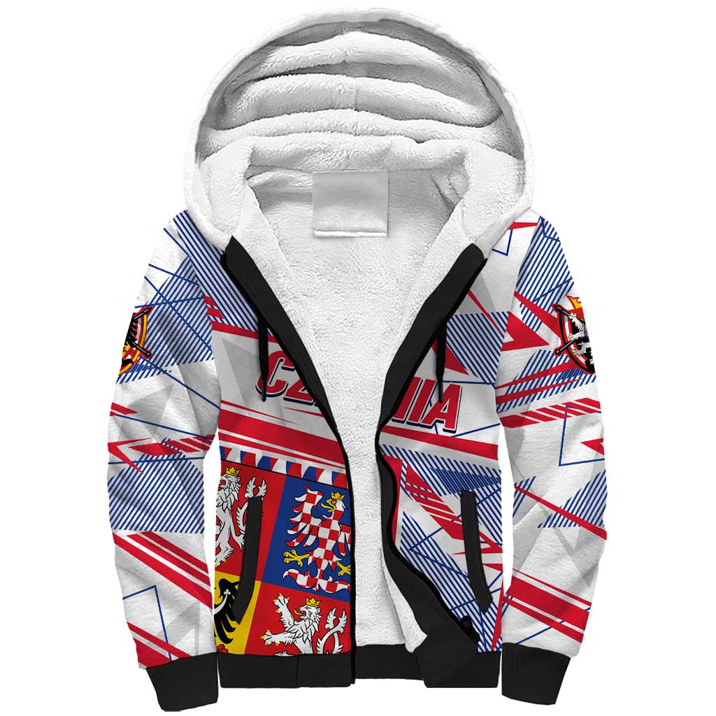 Coat Of Arms Czechia Sherpa Hoodie Czech Republic Sporty Geometric - Wonder Print Shop