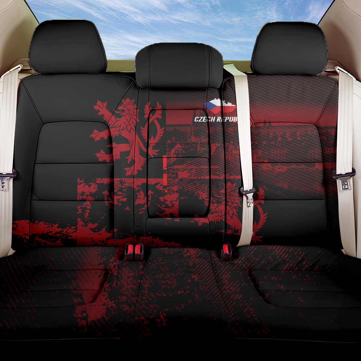 Czech Republic Lion Back Car Seat Cover Czechia Black Red - Wonder Print Shop