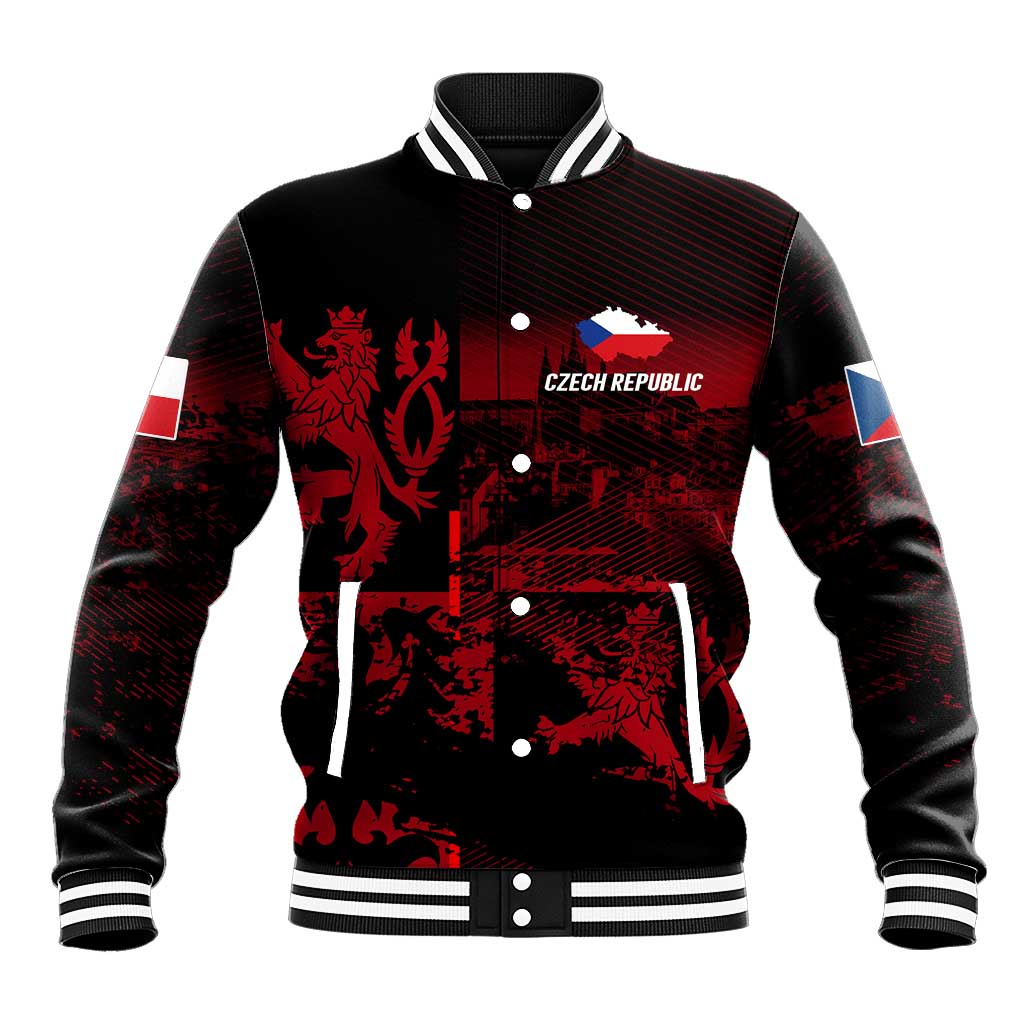 Czech Republic Lion Baseball Jacket Czechia Black Red - Wonder Print Shop