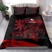 Black and red bedding set featuring Czech Republic lion crest on duvet and matching pillowcases