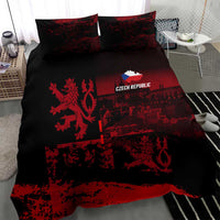 Black and red duvet cover bedding set with Czech Republic emblem and two decorative pillowcases