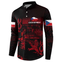 Black long-sleeve button sweatshirt with red graphic, crest, and Czech Republic logo