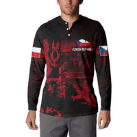 Black long-sleeve button sweatshirt with red map crest and Czech Republic design