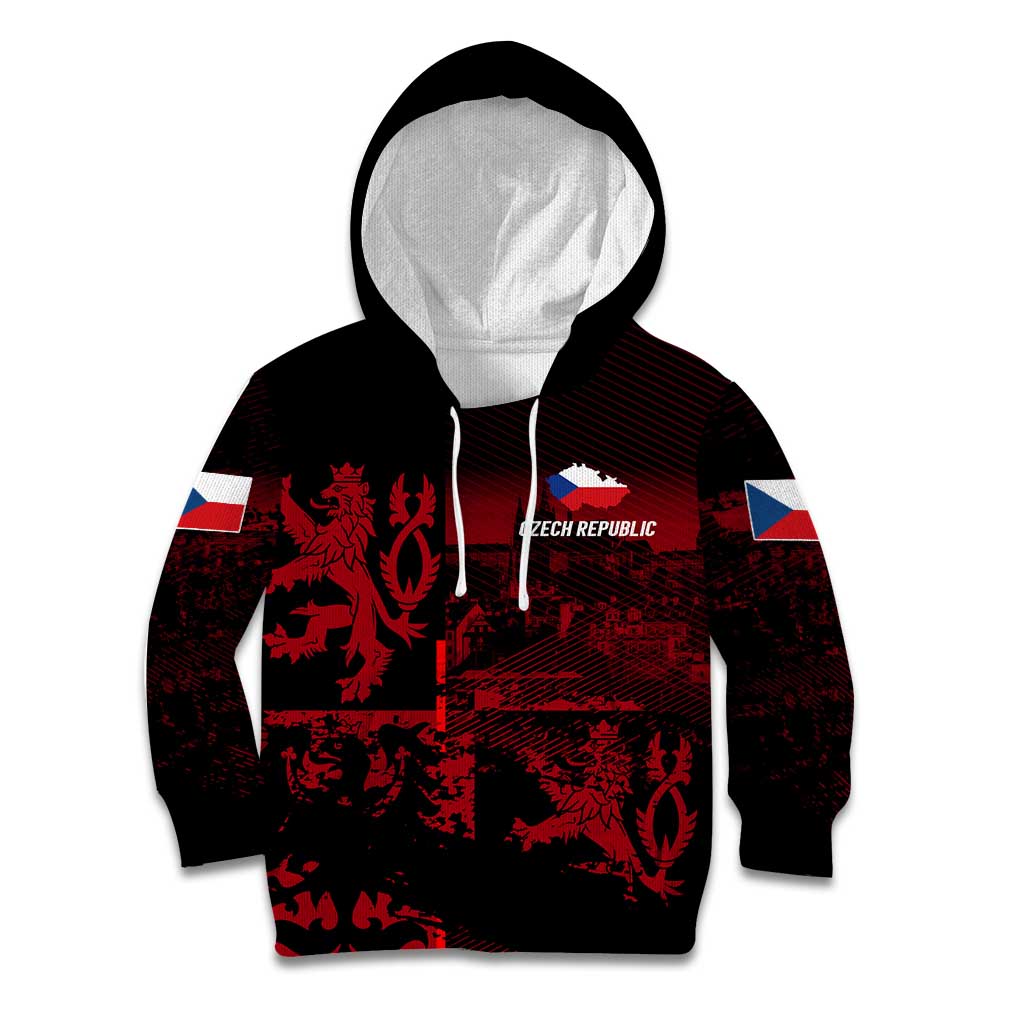 Czech Republic Lion Kid Hoodie Czechia Black Red - Wonder Print Shop