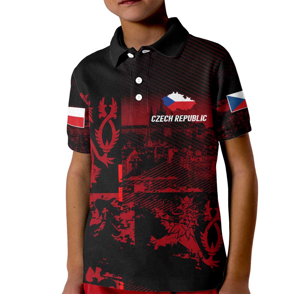 Czech Republic Lion Kid Polo Shirt Czechia Black Red - Wonder Print Shop