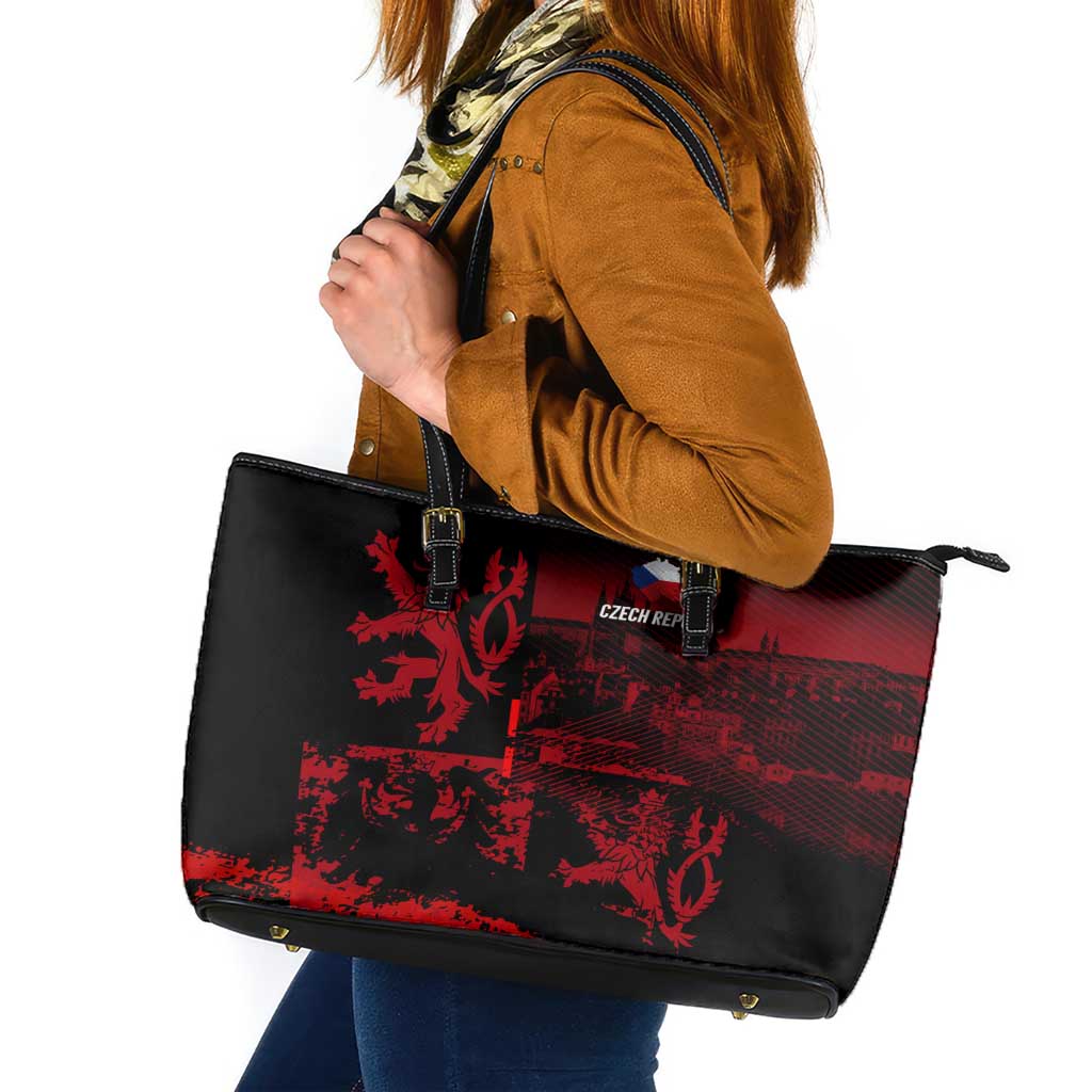 Czech Republic Lion Leather Tote Bag Czechia Black Red - Wonder Print Shop