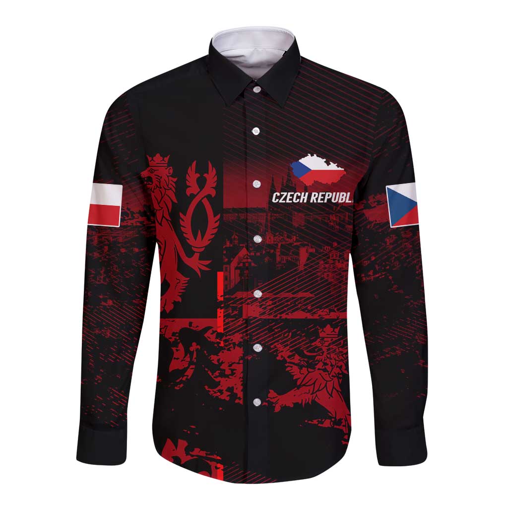 Czech Republic Lion Long Sleeve Button Shirt Czechia Black Red - Wonder Print Shop