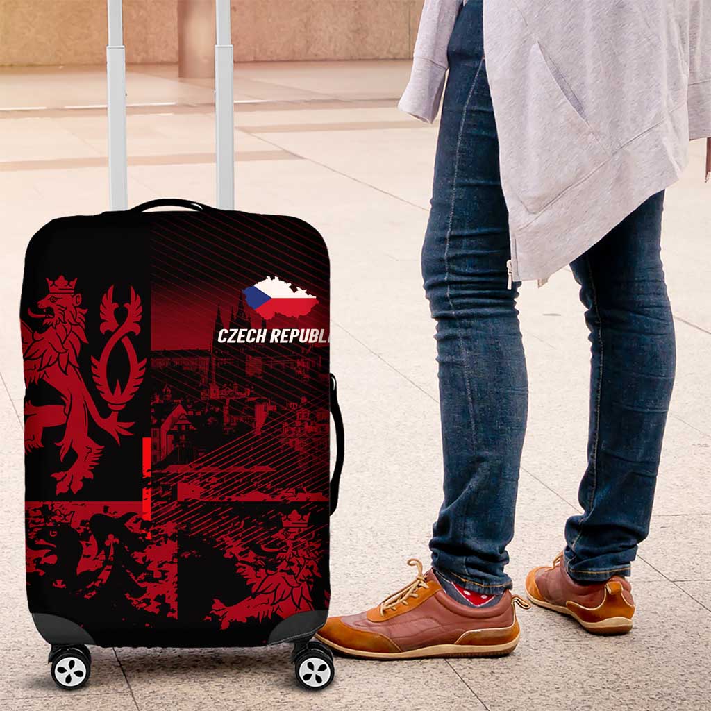 Czech Republic Lion Luggage Cover Czechia Black Red - Wonder Print Shop