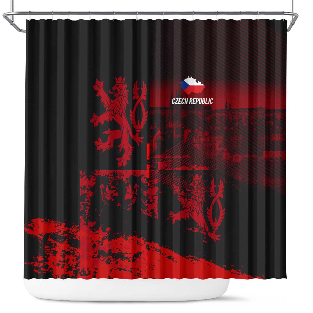 Czech Republic Lion Shower Curtain Czechia Black Red