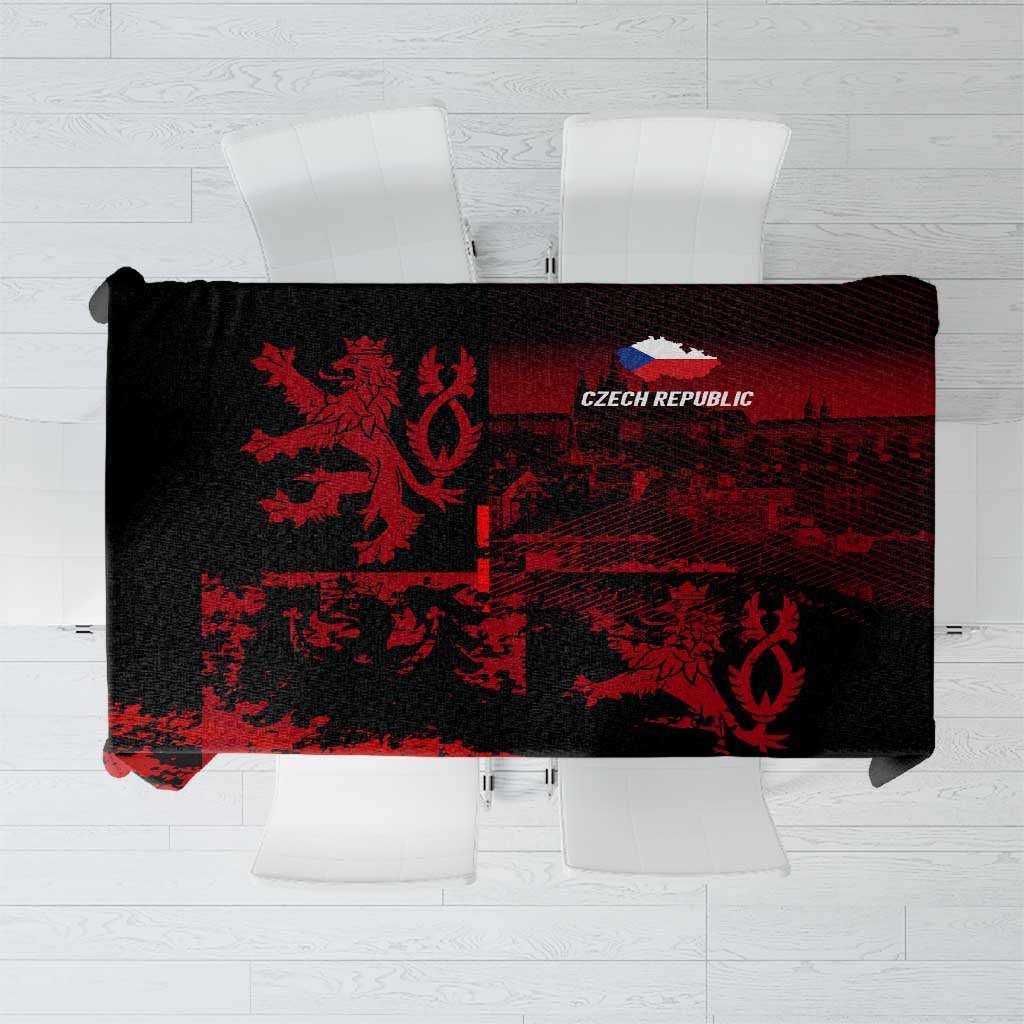 Czech Republic lion tablecloth, black and red graphic crest and lion design