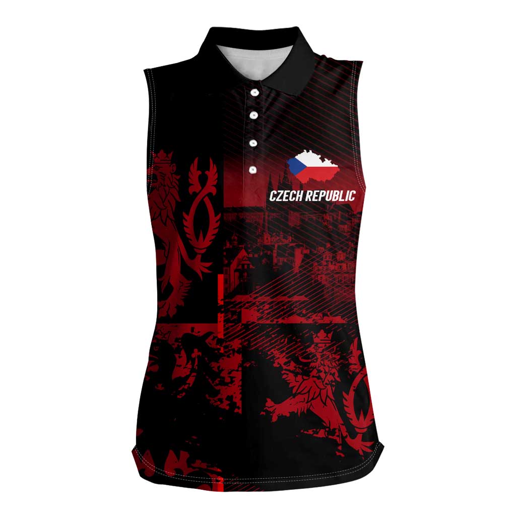 Czech Republic Lion Women Sleeveless Polo Shirt Czechia Black Red - Wonder Print Shop