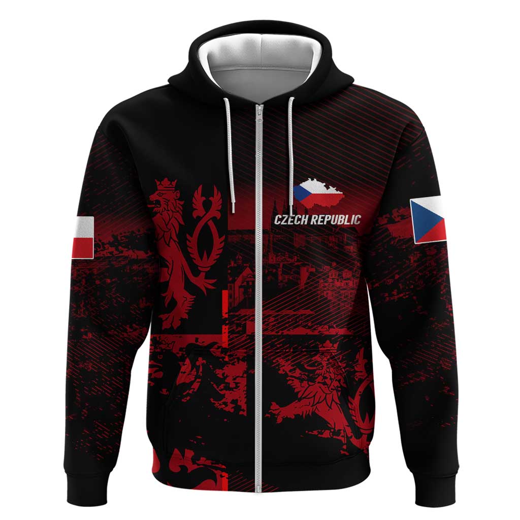 Czech Republic Lion Zip Hoodie Czechia Black Red - Wonder Print Shop