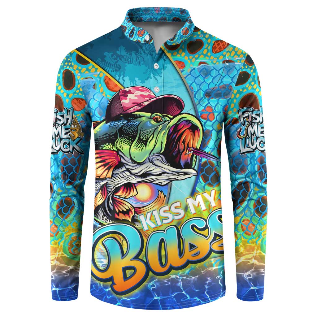 Men's colorful fishing button sweatshirt with large fish graphic and text print