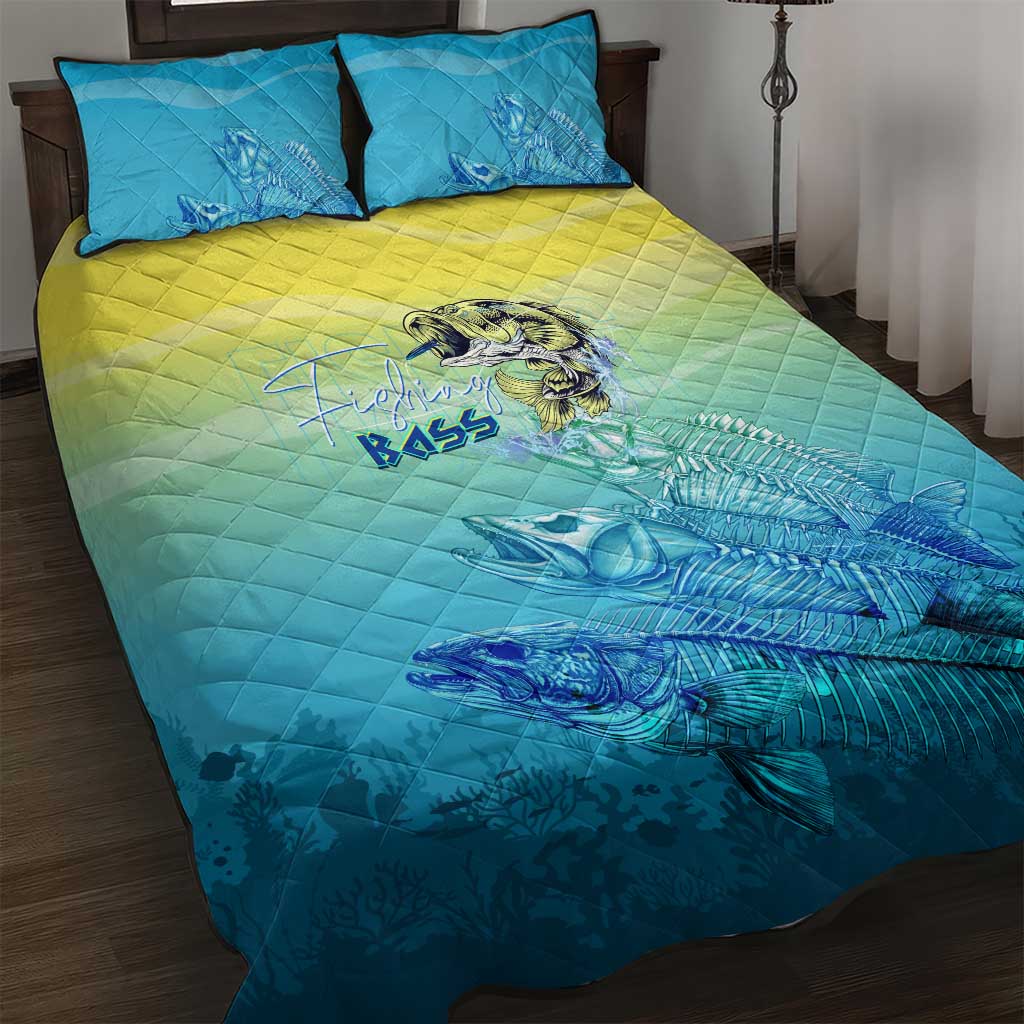 Fishing Bone Summer Bass Quilt Bed Set Fishbone Ocean - Wonder Print Shop