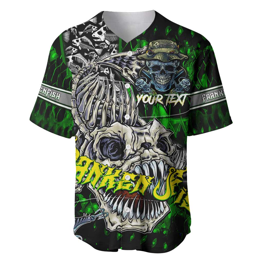 Personalized Franken Fish Baseball Jersey Skull Fishing Green - Wonder Print Shop