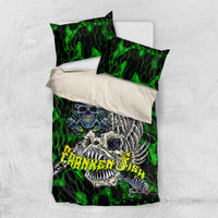 Green skull and skeleton fish duvet set with two matching pillowcases