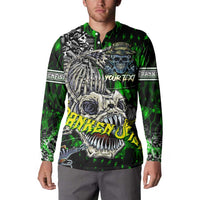 Green button-up sweatshirt with skull, fish and skeleton full-front graphic
