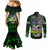 Personalized Franken Fish Couples Matching Mermaid Dress and Long Sleeve Button Shirt Skull Fishing Green