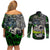 Personalized Franken Fish Couples Matching Off Shoulder Short Dress and Long Sleeve Button Shirt Skull Fishing Green - Wonder Print Shop