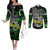 Personalized Franken Fish Couples Matching Off The Shoulder Long Sleeve Dress and Long Sleeve Button Shirt Skull Fishing Green