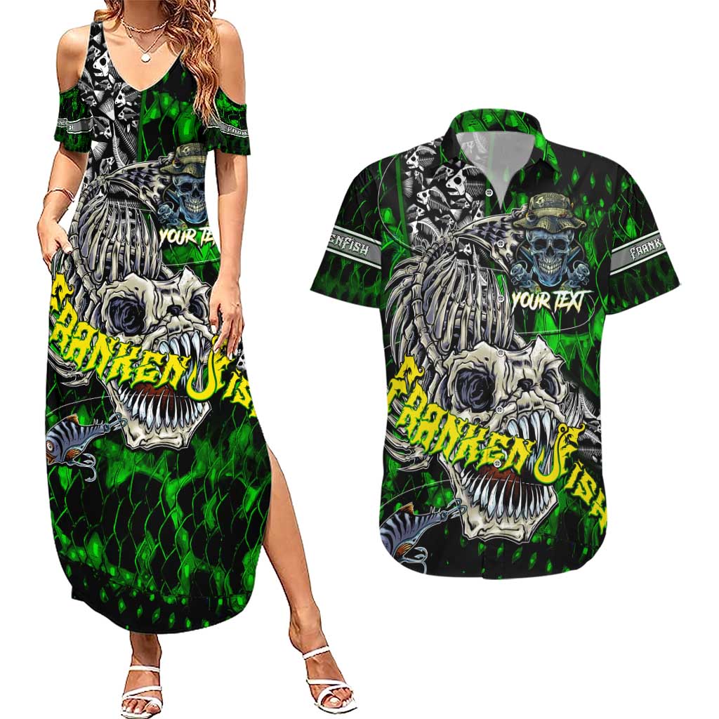 Personalized Franken Fish Couples Matching Summer Maxi Dress and Hawaiian Shirt Skull Fishing Green - Wonder Print Shop