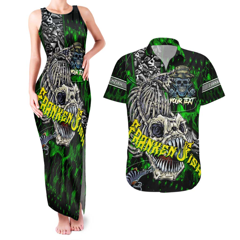 Personalized Franken Fish Couples Matching Tank Maxi Dress and Hawaiian Shirt Skull Fishing Green - Wonder Print Shop