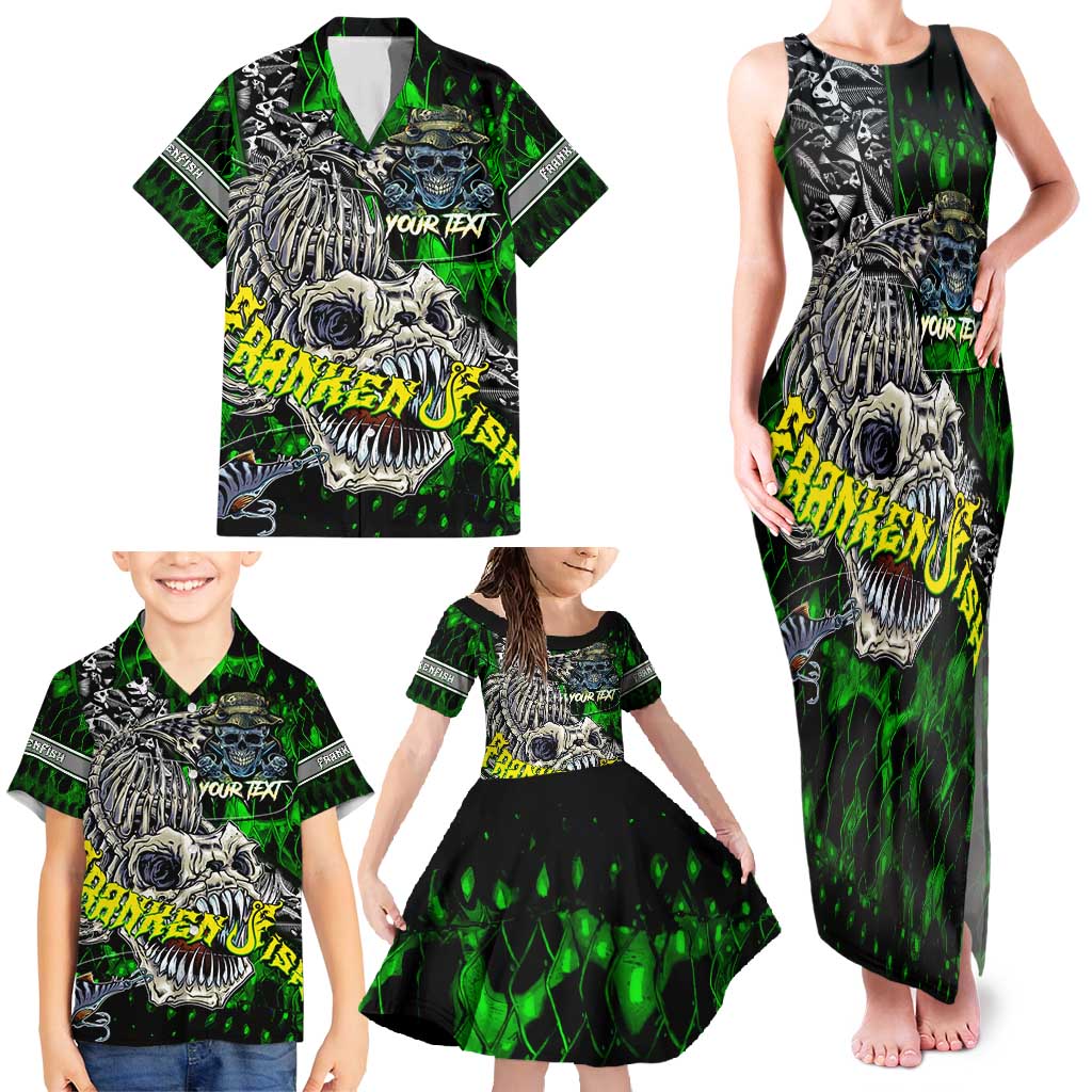 Personalized Franken Fish Family Matching Tank Maxi Dress and Hawaiian Shirt Skull Fishing Green - Wonder Print Shop