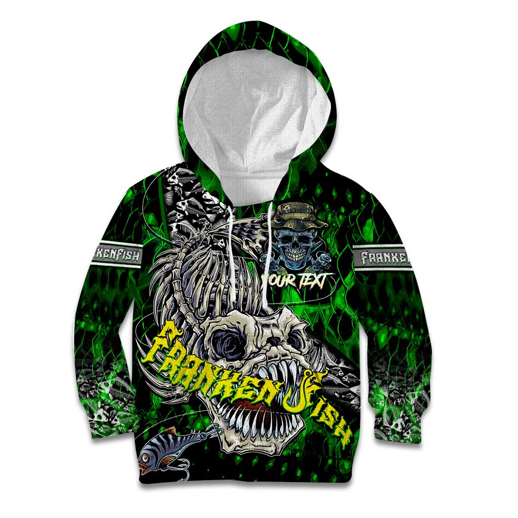 Personalized Franken Fish Kid Hoodie Skull Fishing Green - Wonder Print Shop