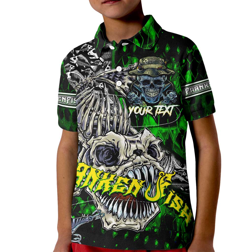 Personalized Franken Fish Kid Polo Shirt Skull Fishing Green - Wonder Print Shop