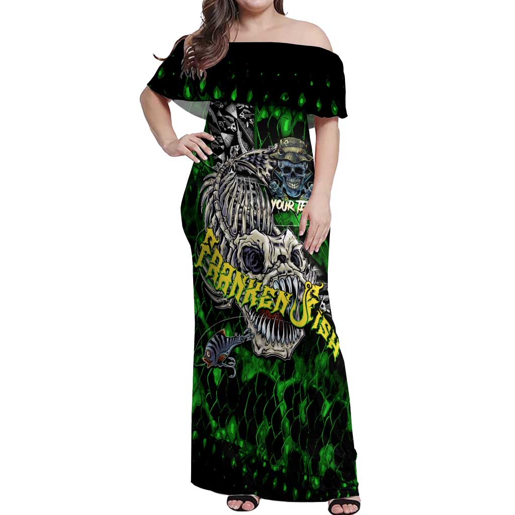 Personalized Franken Fish Off Shoulder Maxi Dress Skull Fishing Green - Wonder Print Shop