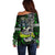 Personalized Franken Fish Off Shoulder Sweater Skull Fishing Green - Wonder Print Shop