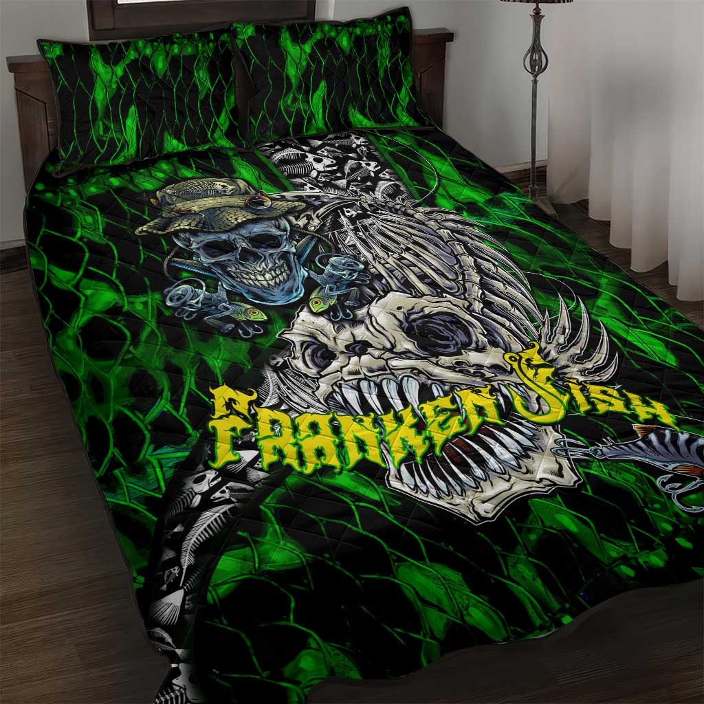 Franken Fish Quilt Bed Set Skull Fishing Green - Wonder Print Shop