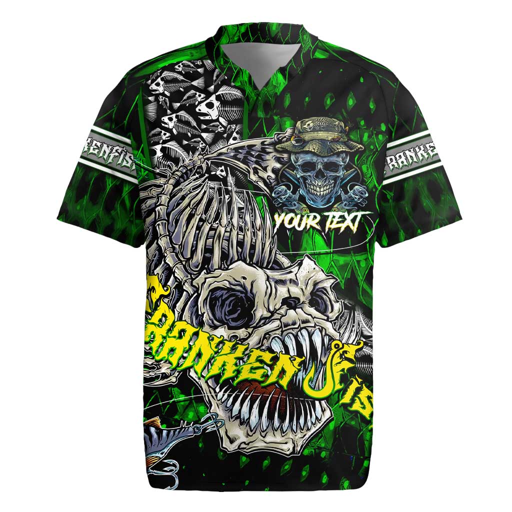 Personalized Franken Fish Rugby Jersey Skull Fishing Green - Wonder Print Shop