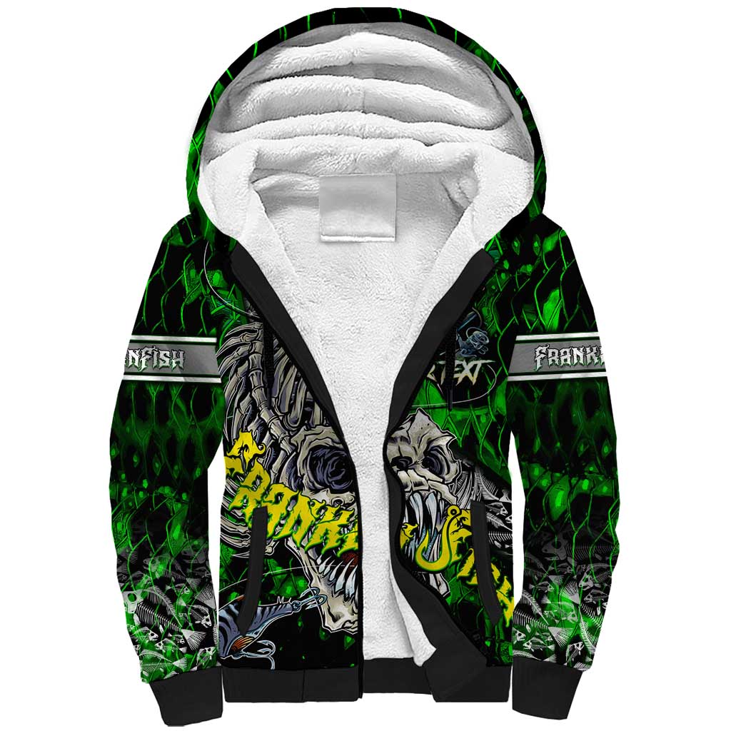 Personalized Franken Fish Sherpa Hoodie Skull Fishing Green