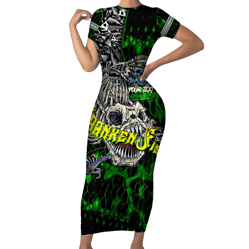 Personalized Franken Fish Short Sleeve Bodycon Dress Skull Fishing Green