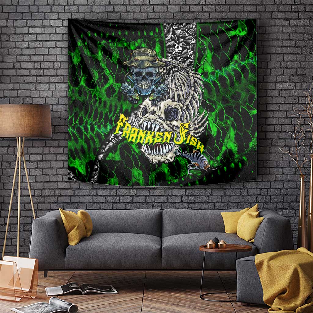 Franken Fish Tapestry Skull Fishing Green