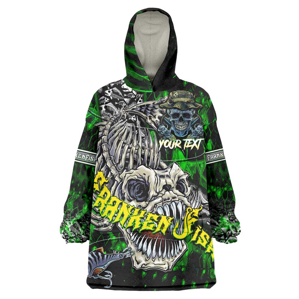 Personalized Franken Fish Wearable Blanket Hoodie Skull Fishing Green