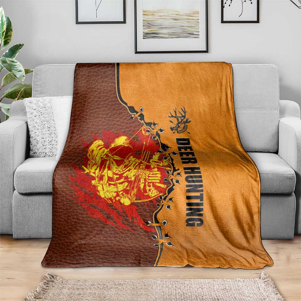 Skull Deer Hunting Blanket Vintage Leather Bow Hunter - Wonder Print Shop